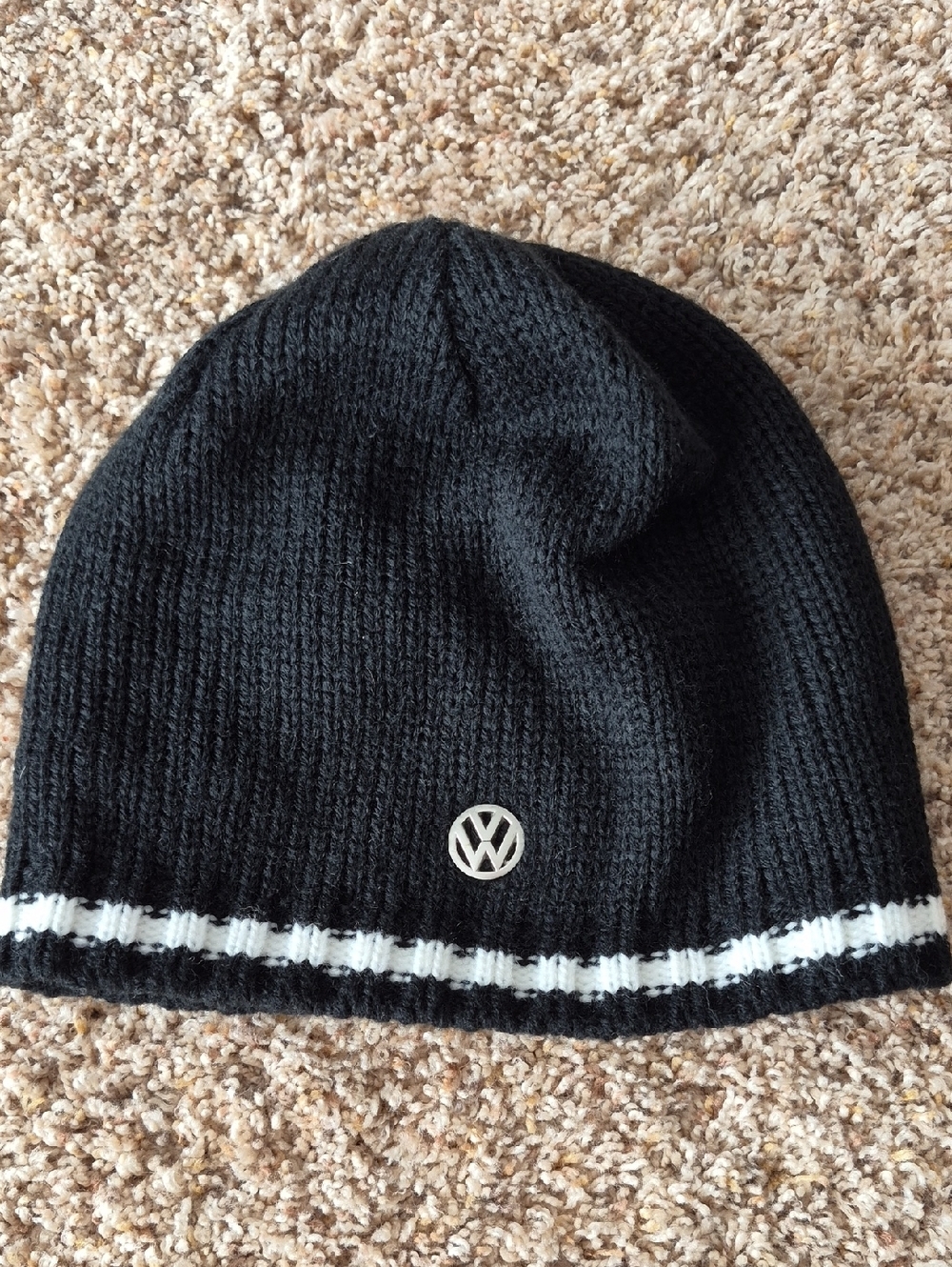 Volkswagen Black Knit Beanie with White Stripe Accent